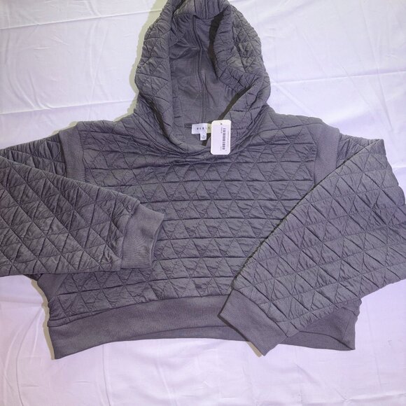 NEW NWT MABLE QUILTED KAROLINA CROPPED HOODIE SWEATSHIRT SIZE MEDIUM GRAY - Picture 1 of 7
